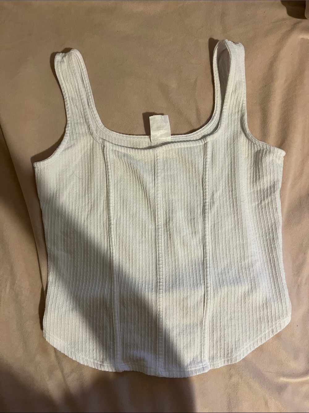 No Boundaries White Ribbed Square-Neck Tank